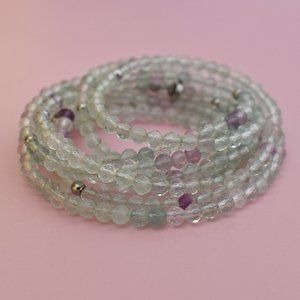 Super long light green fluorite necklace, unique tiny stone crystal necklace